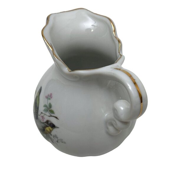 Vintage Creamer and Saucer Yellow Finch Birds Design Ceramic Set Mini Pitcher - Picture 4 of 10